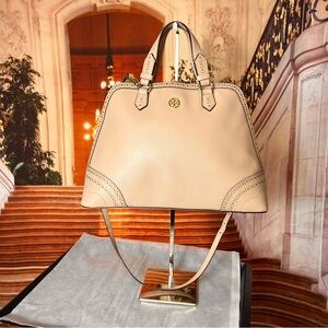 Tory Burch Robinson Laser-Cut Dome Crossbody in blush pink Saffiano leather